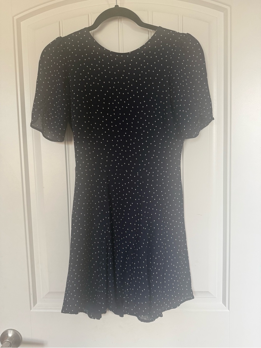 Reformation Gracie Navy Mini Dress with White Polka Dots - Picture 3 of 11